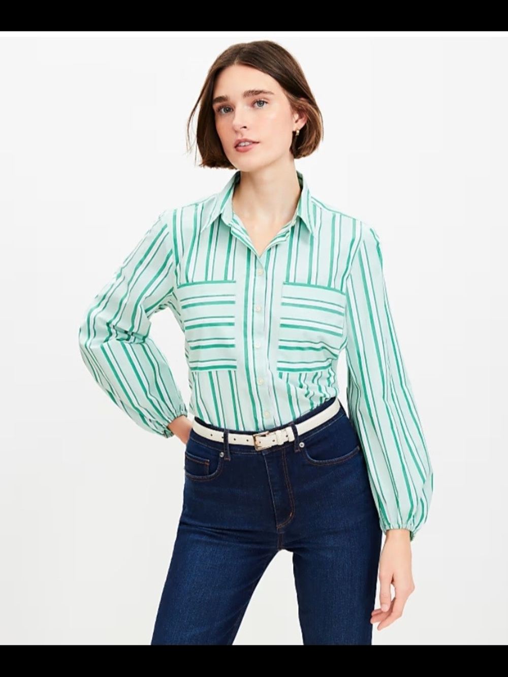 LOFT Mint Green Striped Button-Down Shirt